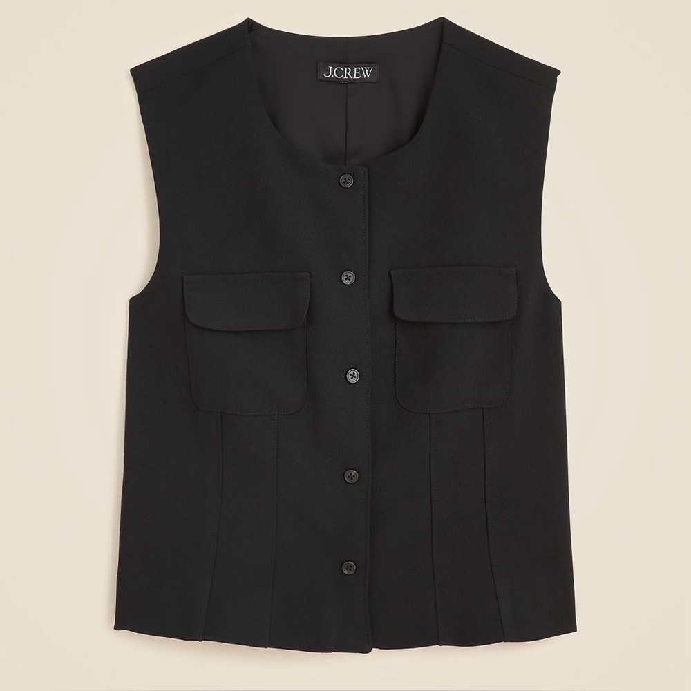 NWT J.Crew Crewneck Vest in City Crepe in Black